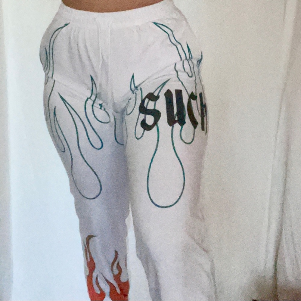 White Flaming Fire Pants!! Size M